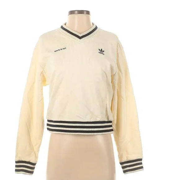Adidas x Sporty & Rich V Neck Sweatshirt in Cream White Small - Picture 3 of 5
